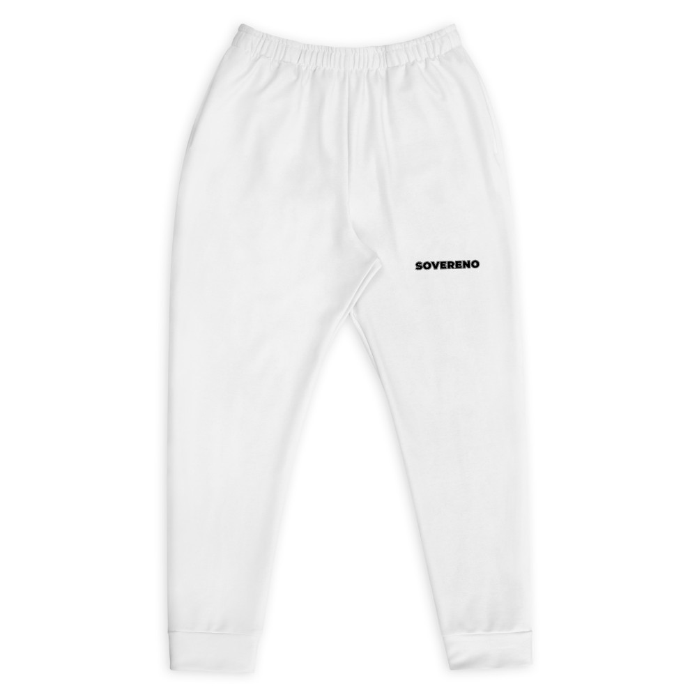 Men's White SOVERENO Joggers with a logo on the front - Model III