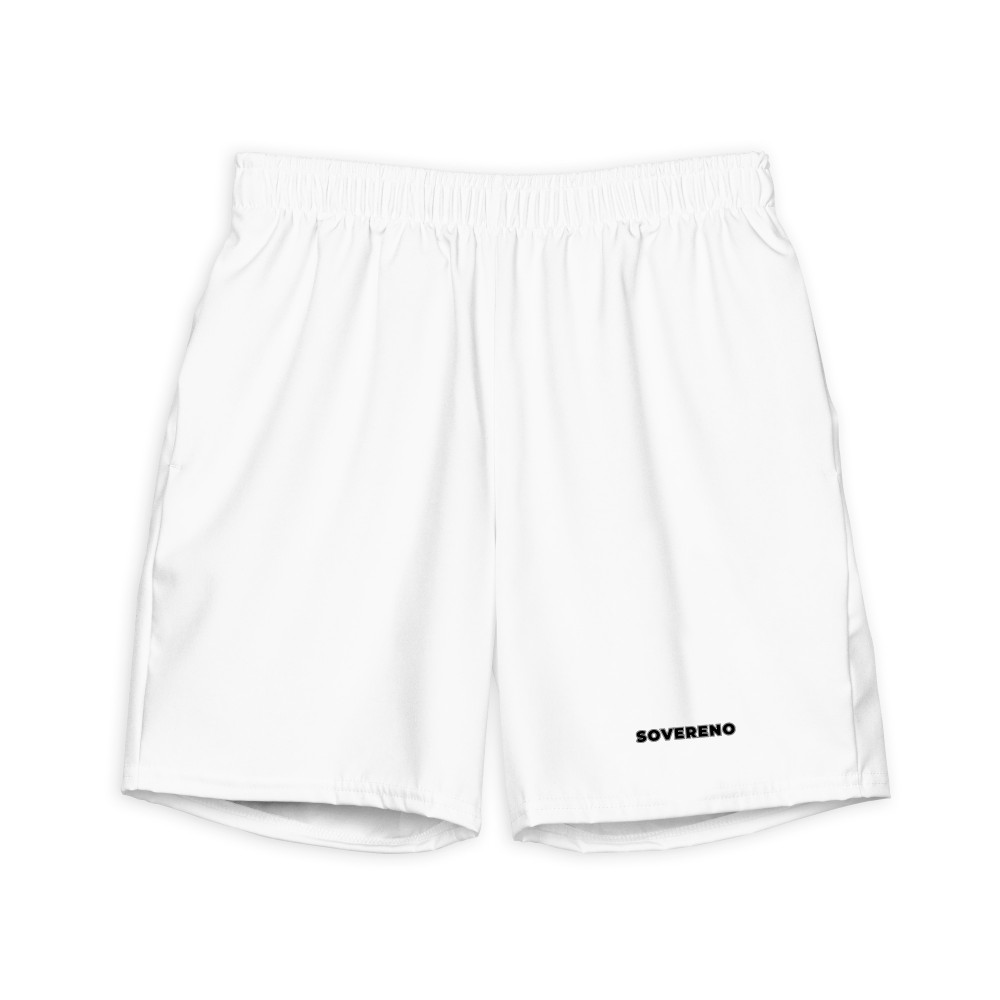 Men's White SOVERENO Swim Trunks with a logo on the front - Model III