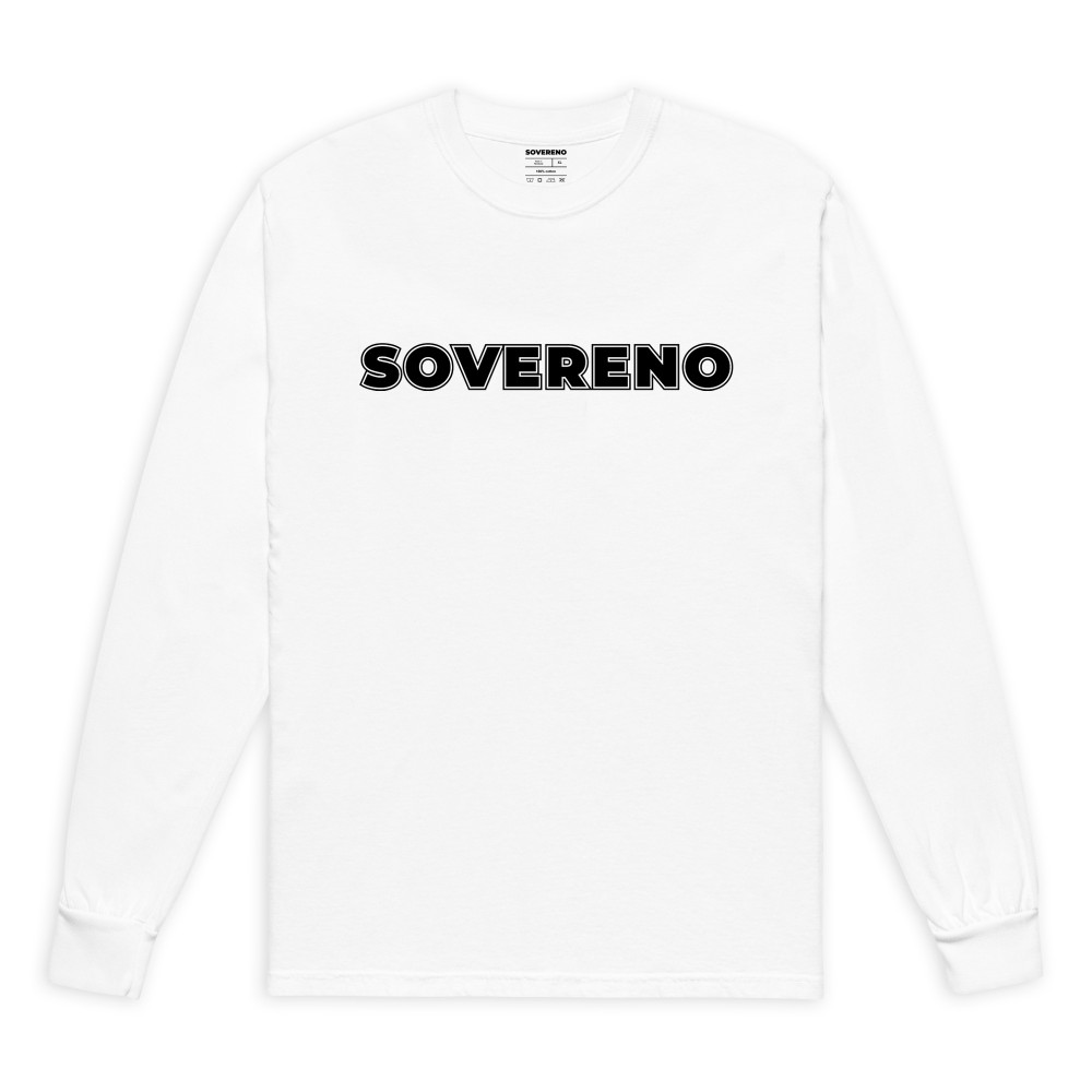 Men's White SOVERENO Long Sleeve T-shirt with a BIG logo on the front - Model III