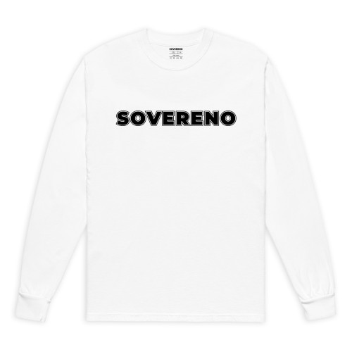 Men's White SOVERENO Long Sleeve T-shirt with a BIG logo on the front - Model III