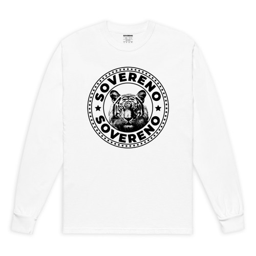 Men's White SOVERENO Long Sleeve T-shirt with a Tiger on the front - Model I