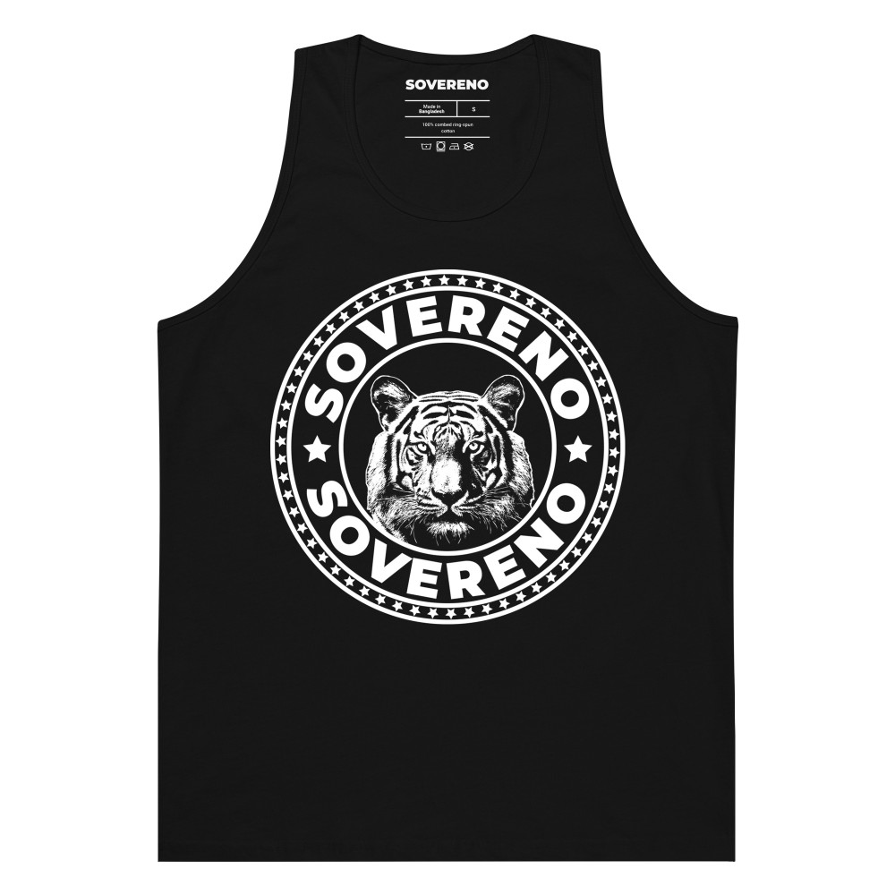 Men's Black SOVERENO Tank Top with a Tiger on the front - Model II