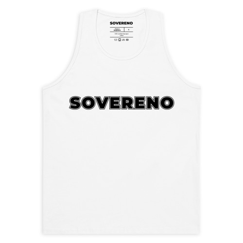 Men's White SOVERENO Tank Top with a BIG logo on the front - Model III