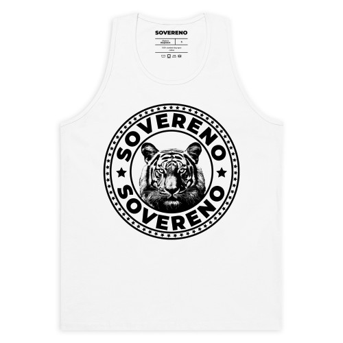 Men's White SOVERENO Tank Top with a Tiger on the front - Model I