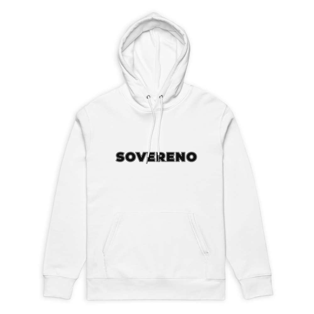 Men's White SOVERENO Hoodie with a BIG logo on the front - Model III