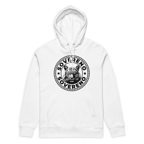 Men's White SOVERENO Hoodie with a Tiger on the front - Model I