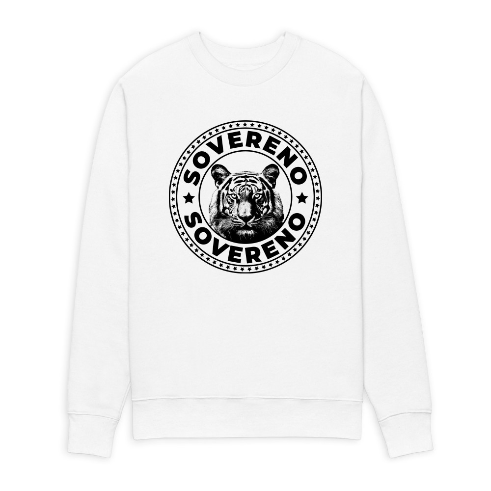 Men's White SOVERENO Sweatshirt with a Tiger on the front - Model I