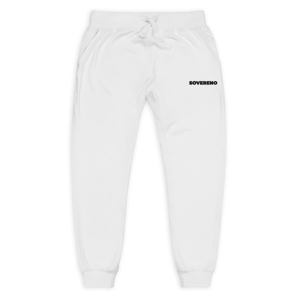 Men's White SOVERENO Sweatpants with a logo on the front - Model III